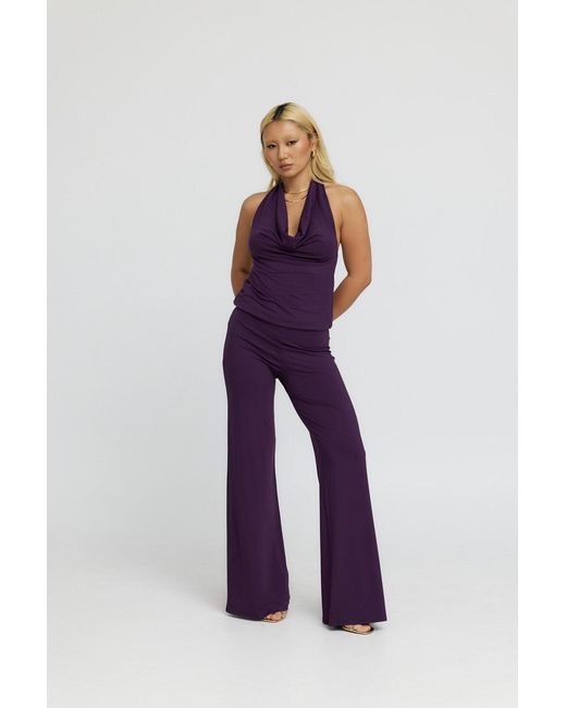 Why Mary Purple Diana Cowl Halter Neck Jumpsuit