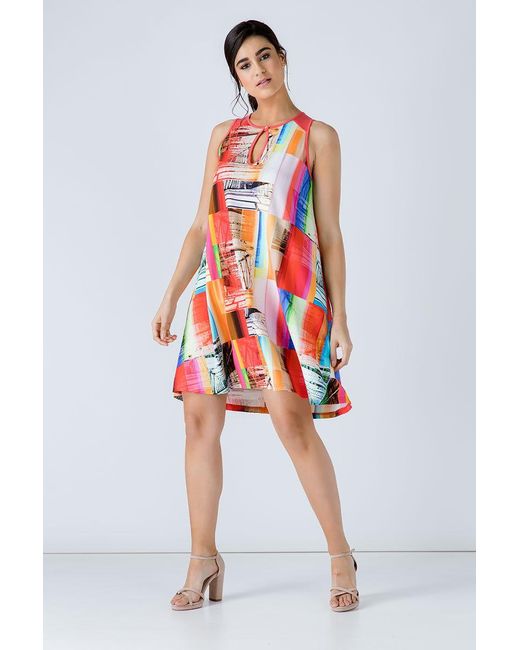 Conquista Red Coral A Line Print Dress