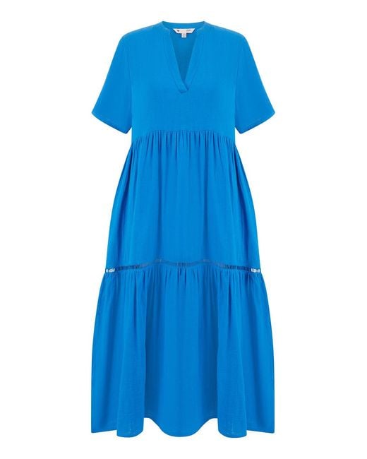 Yumi' Blue Double Cotton Long Kaftan
