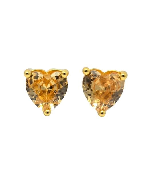 Harfi Metallic Citrine Heart November Birthstone Stud Earrings