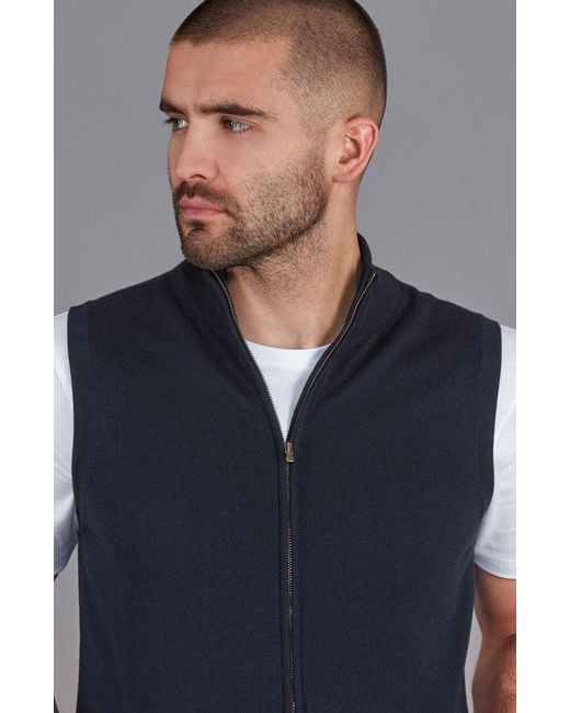 Paul James Knitwear Blue Lightweight Cotton Zip Through Andrew Gilet for men