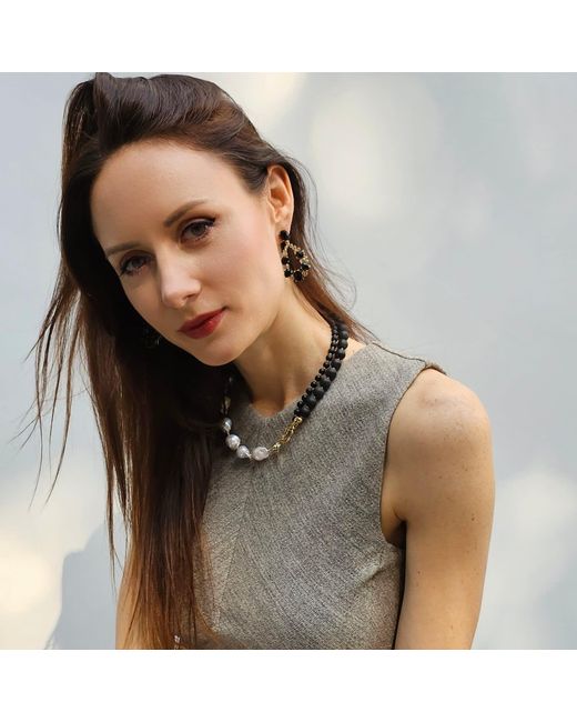 Farra Metallic Teardrop Shaped Obsidian Statement Earrings