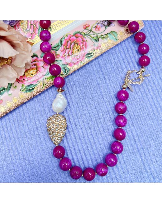 Farra Red Gemstone With Baroque Pearl Pendant Statement Necklace