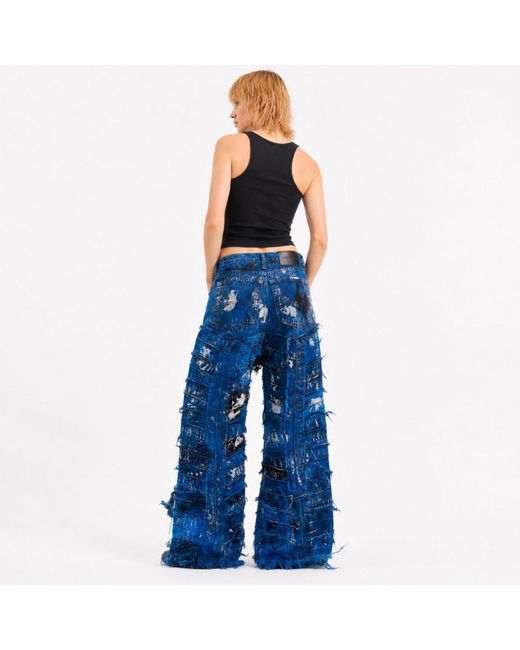 Zasta Studio Blue Wearable Ruins Shredded Wide Leg Colored Denim Pants G