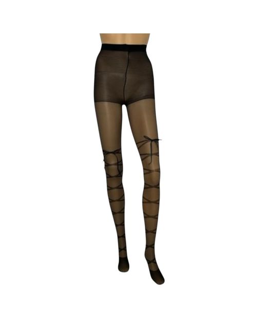 HIGH HEEL JUNGLE by KATHRYN EISMAN Black Satin Bow Lace Up Tights
