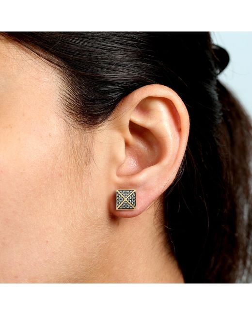 Artisan Metallic Pavé Diamond Pyramid Stud Earrings