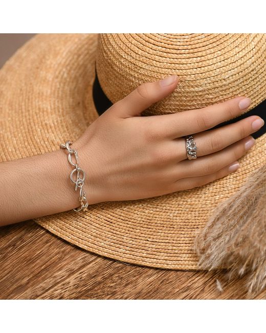 Janus Edinburgh Metallic Sterling Steall Irregular Oval Link Chain Bracelet