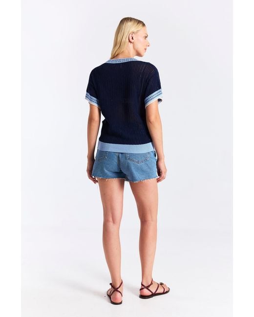 Brodie Cashmere Blue Denim Effect Trim Tee
