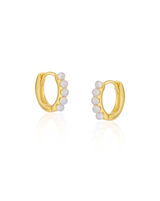 Spero London Metallic Beaded Opal Huggie Hoop Earrings