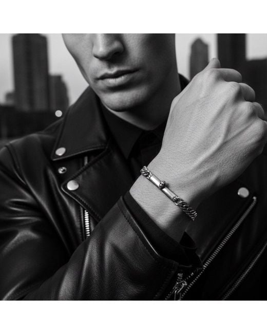 Tg-Jewellery by Tamara Gervasio Metallic Skull Plate Bracelet – Sterling, Handmade Curb Chain, T-Bar Clasp for men