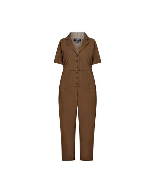 Known Supply Brown Cotton Utility Jumpsuit