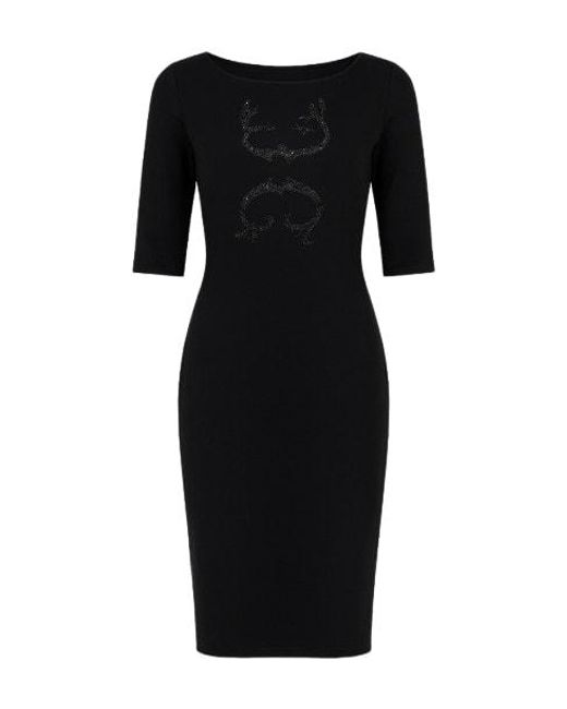 Conquista Black Sequin Detail Stretch Dress