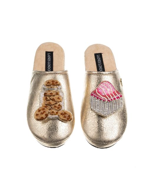 Laines London Metallic Laines X Juliet Softie Slippers With Cookie Jar & French Fancy Brooches