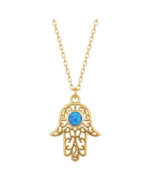 Latelita London Metallic Hamsa Hand Filigree Opal Pendant Necklace