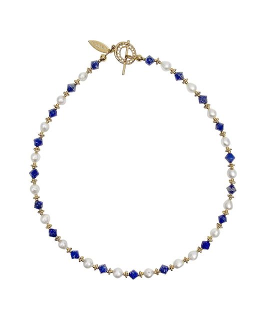 Farra Metallic Lapis With Freshwater Pearls Choker Necklace