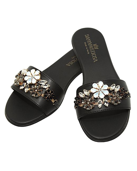 DAMAPREZIOSA Black Flora Jewel Mule Sandal