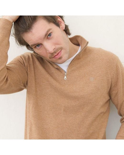 Bel Cashmere Natural Cashmere Camel Zip-Up Sweater for men