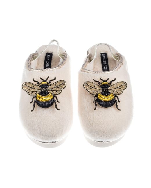 Laines London Metallic Neutrals Flatform Cloud Closed Toe Slippers With Double Honey Bee Brooches