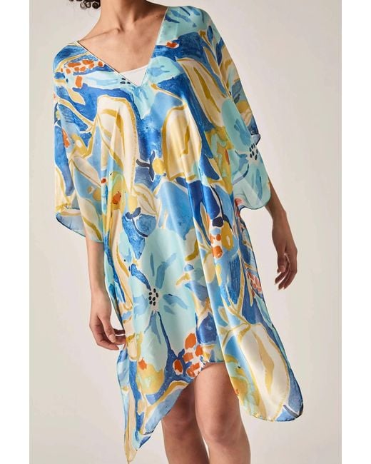 James Lakeland Blue Abstract Floral Kaftan