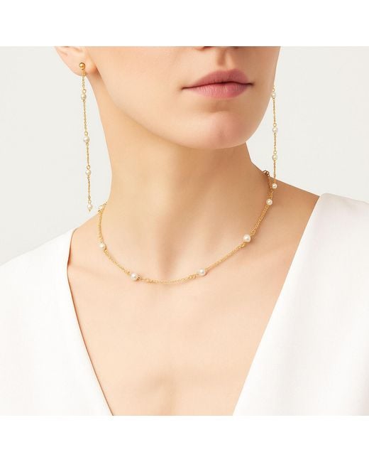 Unaloe Metallic Vermeil Pearl Chain Drop Earrings – Luxury Contemporary Designer Statement Jewelry
