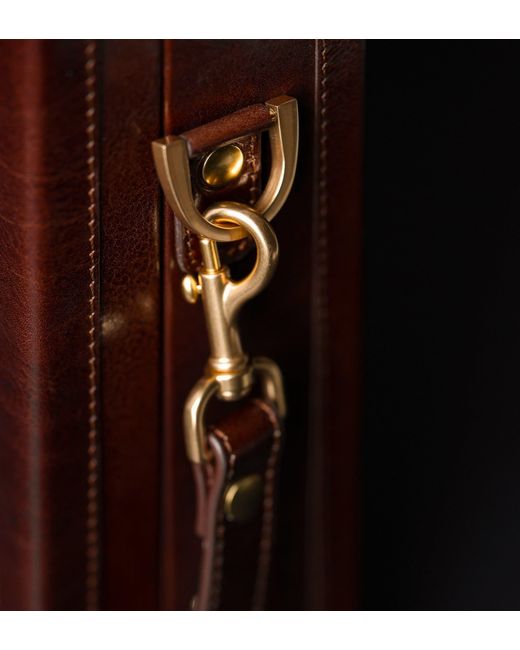 Time Resistance Brown Leather Large Attaché Case Briefcase for men