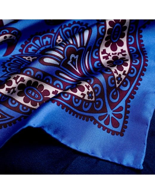 Otway & Orford Blue 'Kaleidoscope' Paisley Silk Pocket Square for men
