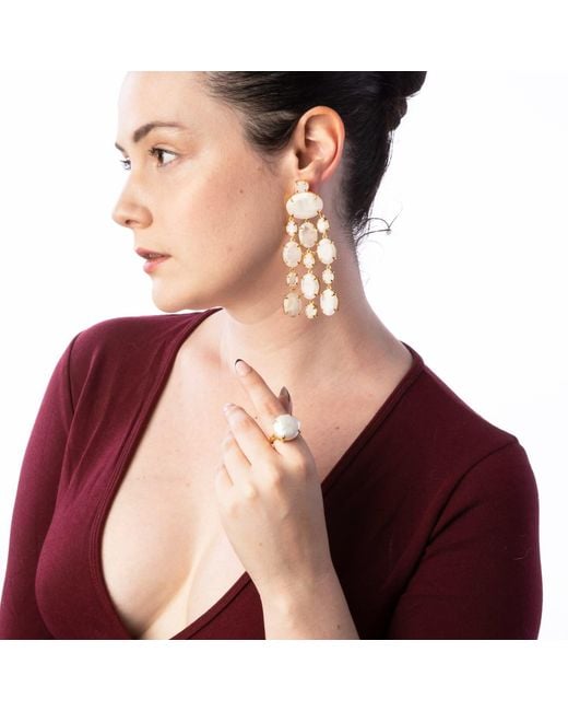 Bounkit Metallic Marysol Earrings Moonstone Clip On