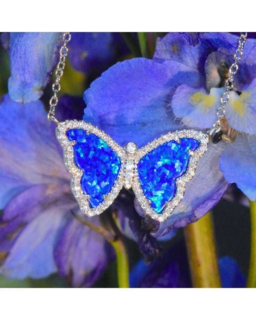 KAMARIA Blue Opal Butterfly Necklace With Crystals