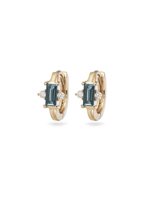 Zohreh Blue London Topaz & Diamond Baguette Huggie Hoop Earring Pair 9K