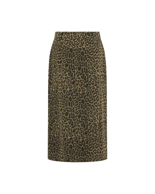 Nooki Design Green Frankie Denim Skirt In Khaki Leopard Print
