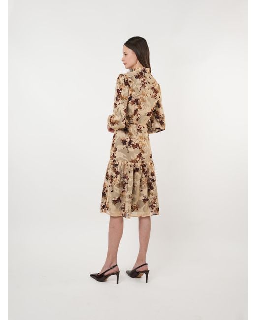 John Abgin Natural Chiffon Ruffle Tiered Midi Dress