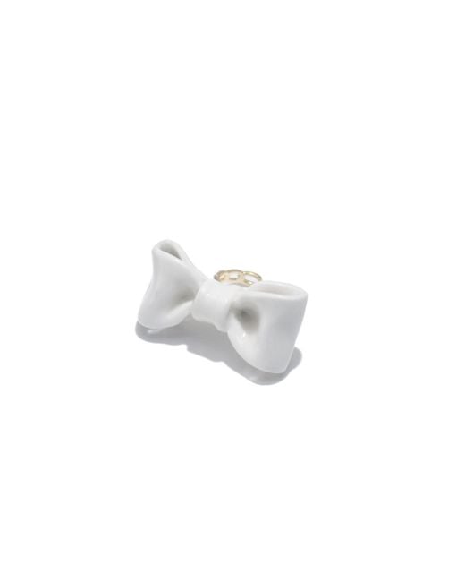 H2 Studio White Bowtie Maniac Large Ceramic Bowtie Plated Brass Ring