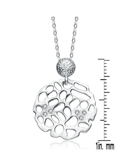 Genevive Jewelry Metallic Cubic Zirconia Sterling Plated Matte Brushed Filigree Pendant