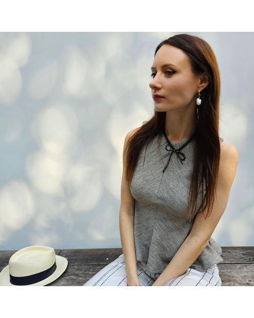 Farra Black Obsidian Butterfly Knot Statement Necklace