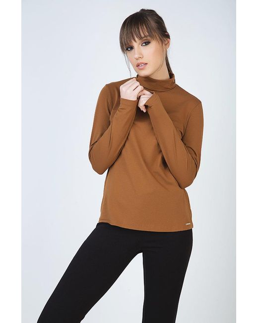 Conquista Brown Biscuit Colour Long Sleeve Polo Neck Jumper