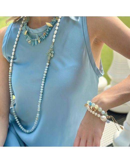 Farra Blue Aquamarine With Floral Charms Adjustable Bracelet