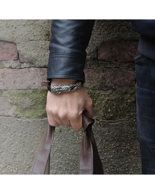 Snake Bones Black Alligator Clasp Bracelet for men