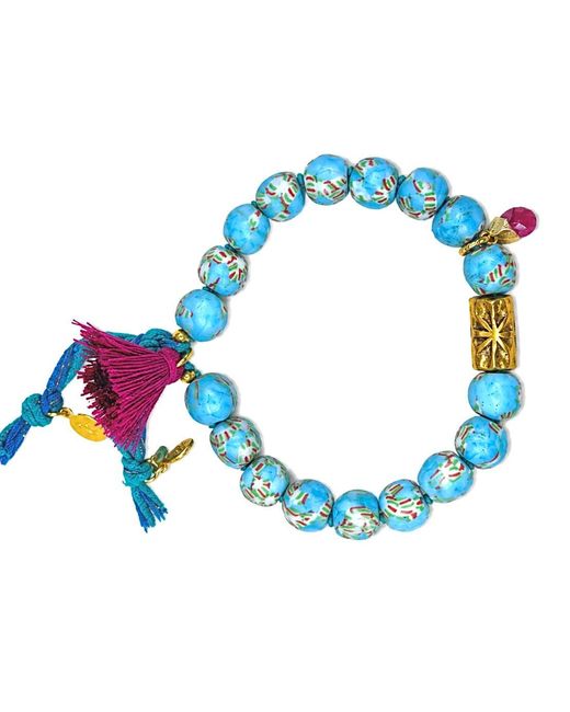 Persia Dona Jewelry Blue Hand Painted X Tassel Bracelet