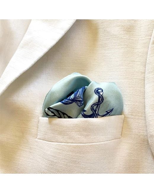 Ralufineart Green Silk Pocket Square Nautical Chic for men