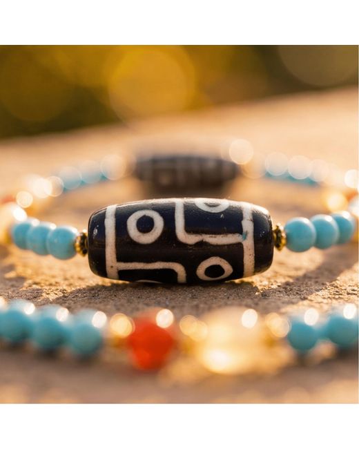 Ormiro Metallic Dolma & Dzi Bead Necklace