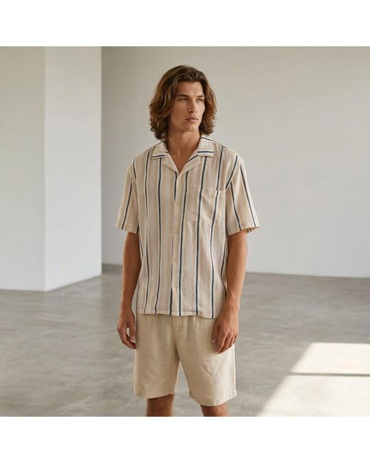 ORIGIN OF HEARTS Natural Neutrals Senai Striped Cotton Resort Shirt for men
