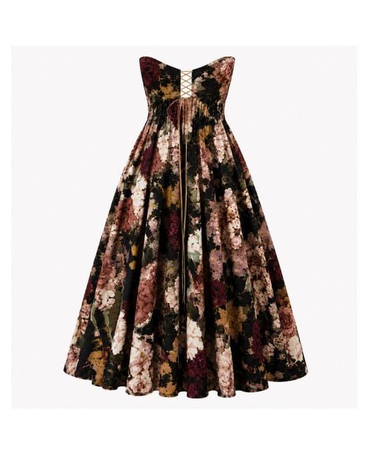 Sarvin Black Golshifteh Floral Corset Midi Dress