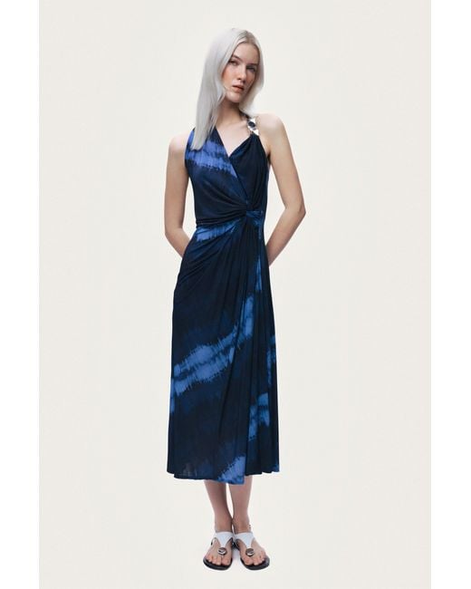 Nocturne Blue Printed Sleeveless Maxi Dress