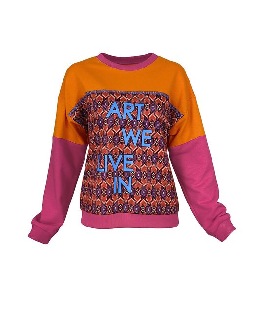 Lalipop Design Red Geometric Pattern & Color Block Sweatshirt With Digital Logo Print