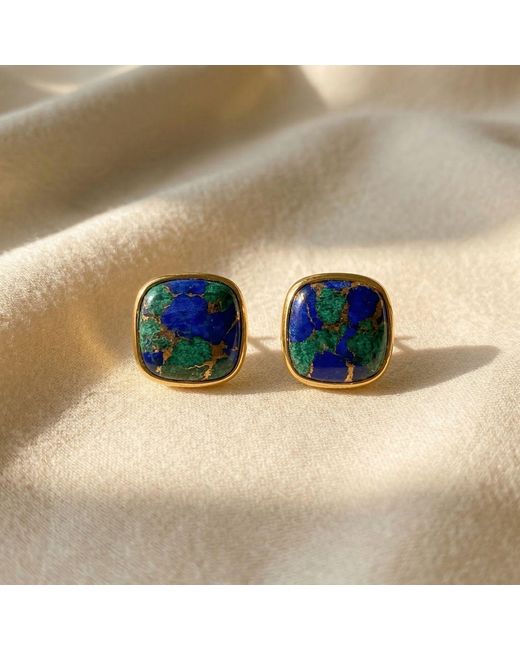 Harfi Blue Vermeil Plated Azurite And Malachite Stud Earrings