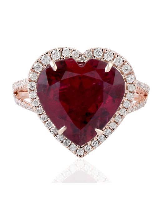 Artisan Red Tourmaline Gemstone & Diamond Cocktail Ring
