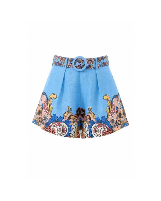 We Are Kindred Blue Evelyn Linen Belt Shorts-Aquamarine Floral