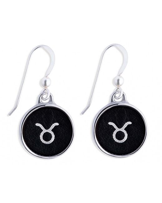 N'damus London Black Zodiac Taurus Leather Earrings
