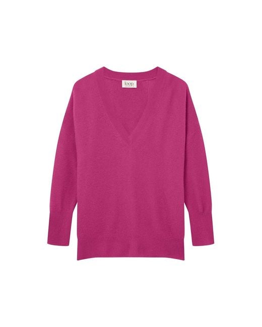 Loop Cashmere Pink Relaxed Lofty V Neck Sweater
