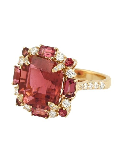 Artisan Red Octagon Tourmaline & Diamond Engagement Ring